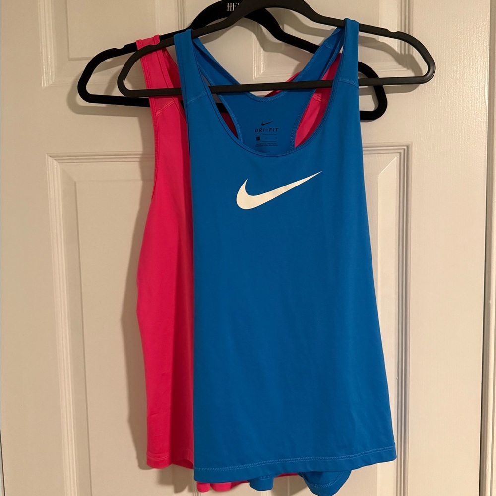Two Nike Large Dri-FIT Tank Tops - Blue & Pink Vibrant Blue and Pink